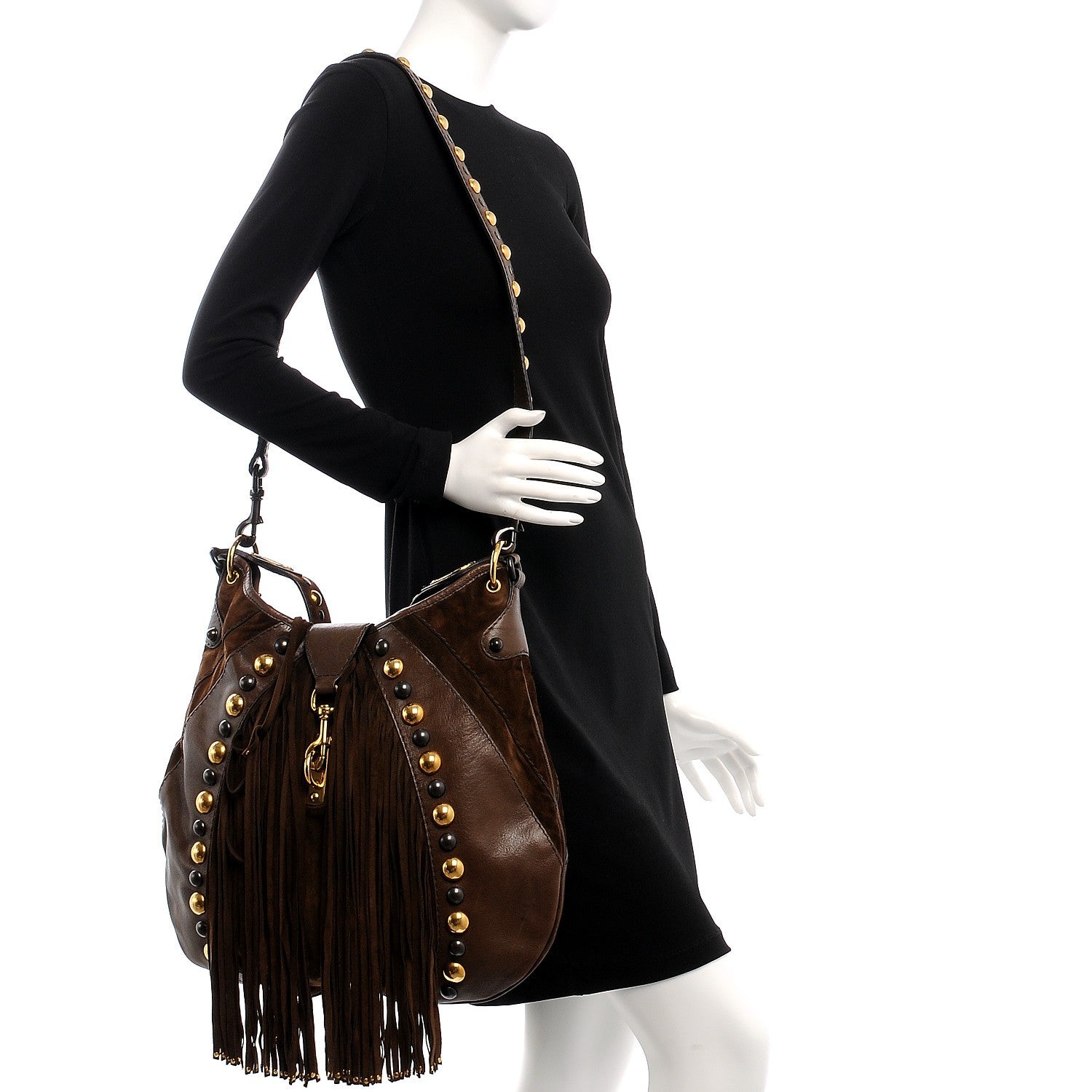 Gucci Calfskin Suede Fringe Babouska Hobo Brown 2 of 11