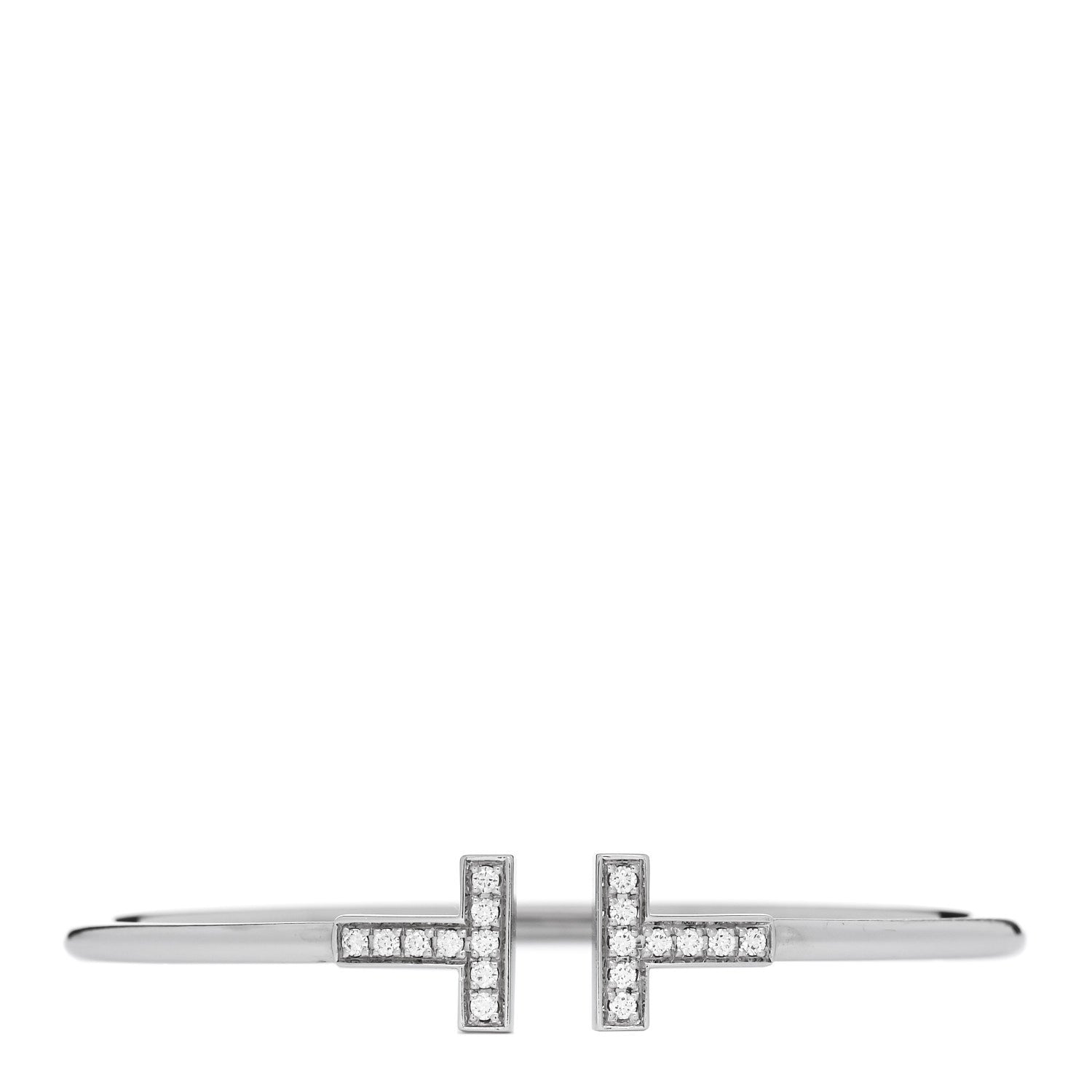 Tiffany 18K White Gold Diamond T Wire Bracelet 1 of 3