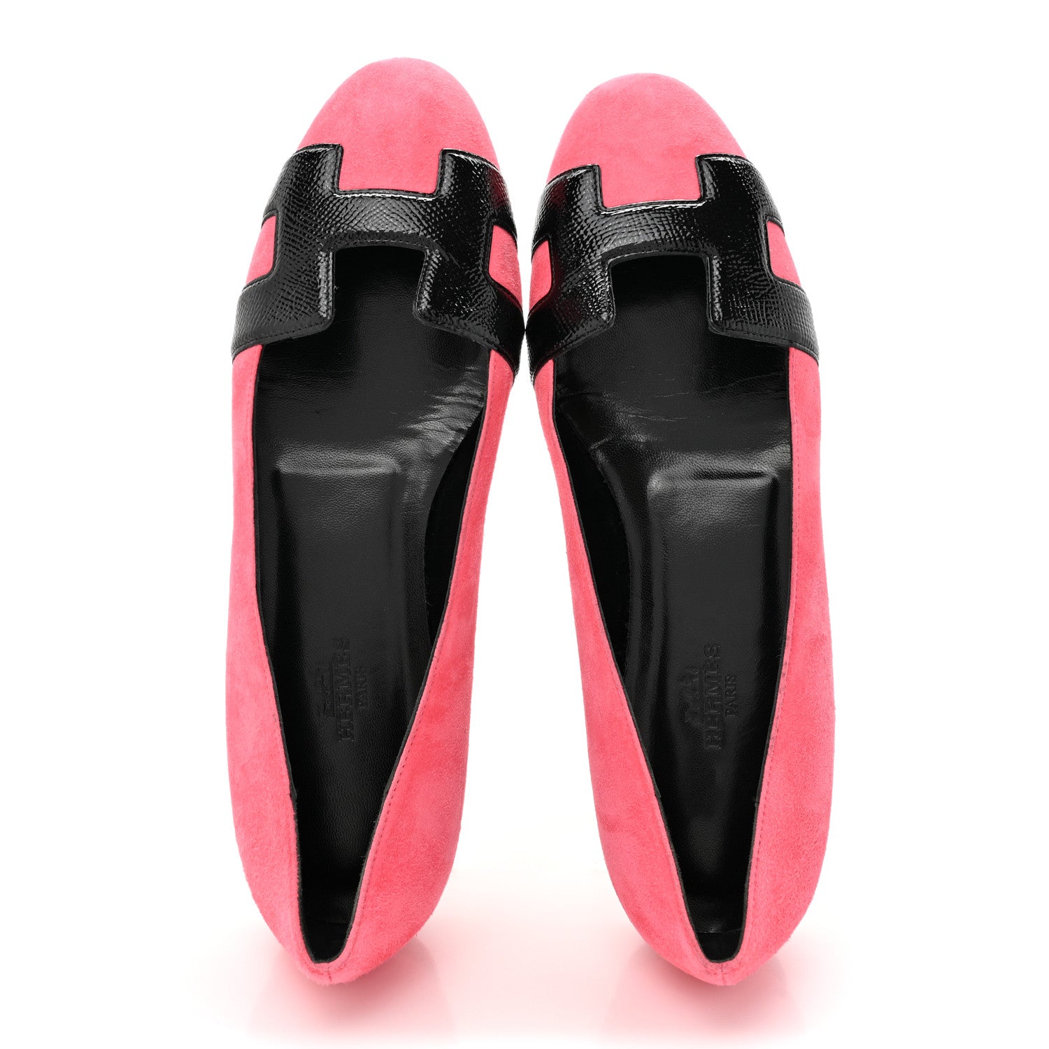 Hermes Velvet Goatskin Patent Epsom Nice Ballerina Flats 37.5 Fuchsia Black 2 of 9