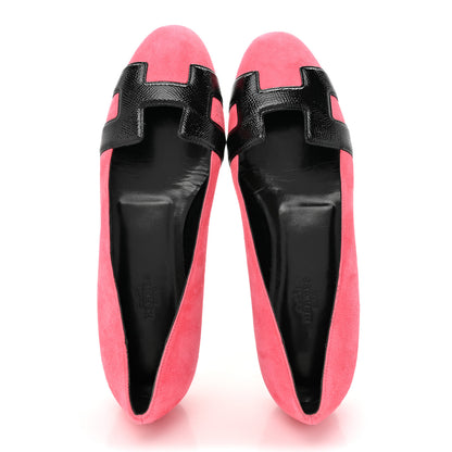 Hermes Velvet Goatskin Patent Epsom Nice Ballerina Flats 37.5 Fuchsia Black 2 of 9