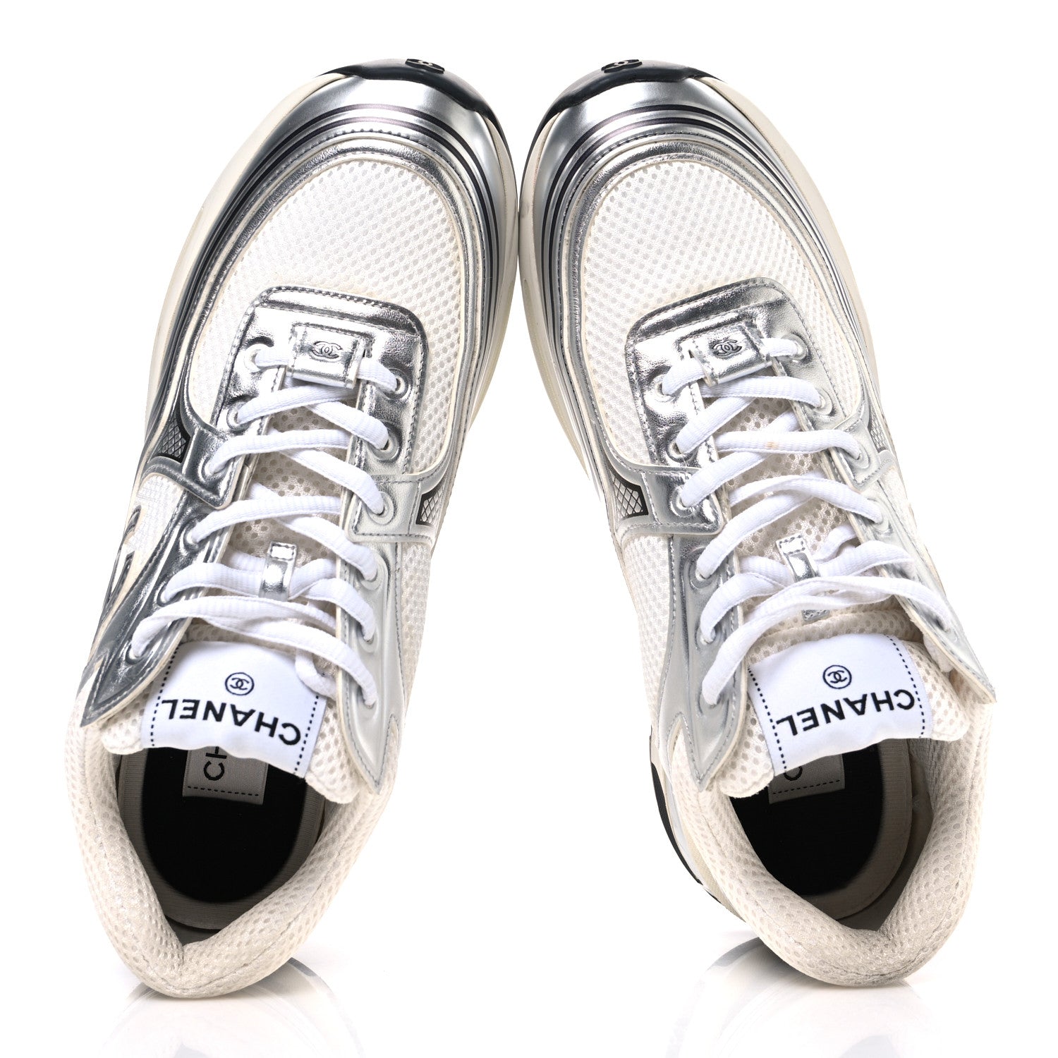 Chanel Fabric Laminated Calfskin Stretch CC Womens Sneakers 40
