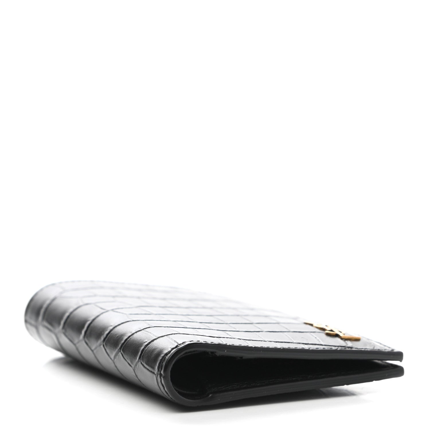 Saint Laurent Calfskin Crocodile Embossed Tiny Monogram Credit Card Wallet Black 4 of 7