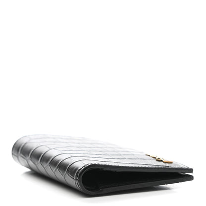 Saint Laurent Calfskin Crocodile Embossed Tiny Monogram Credit Card Wallet Black 4 of 7