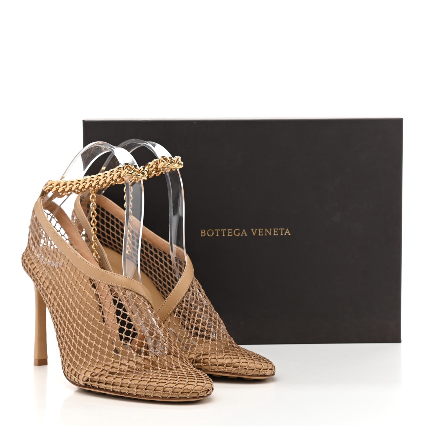 Mesh Nappa Chunky Chain Sandals 37 Beige Pony