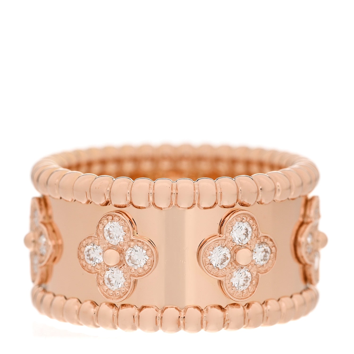 Van Cleef & Arpels 18K Rose Gold Diamond Small Perlee Clovers Ring 51 5.75 3 of 5