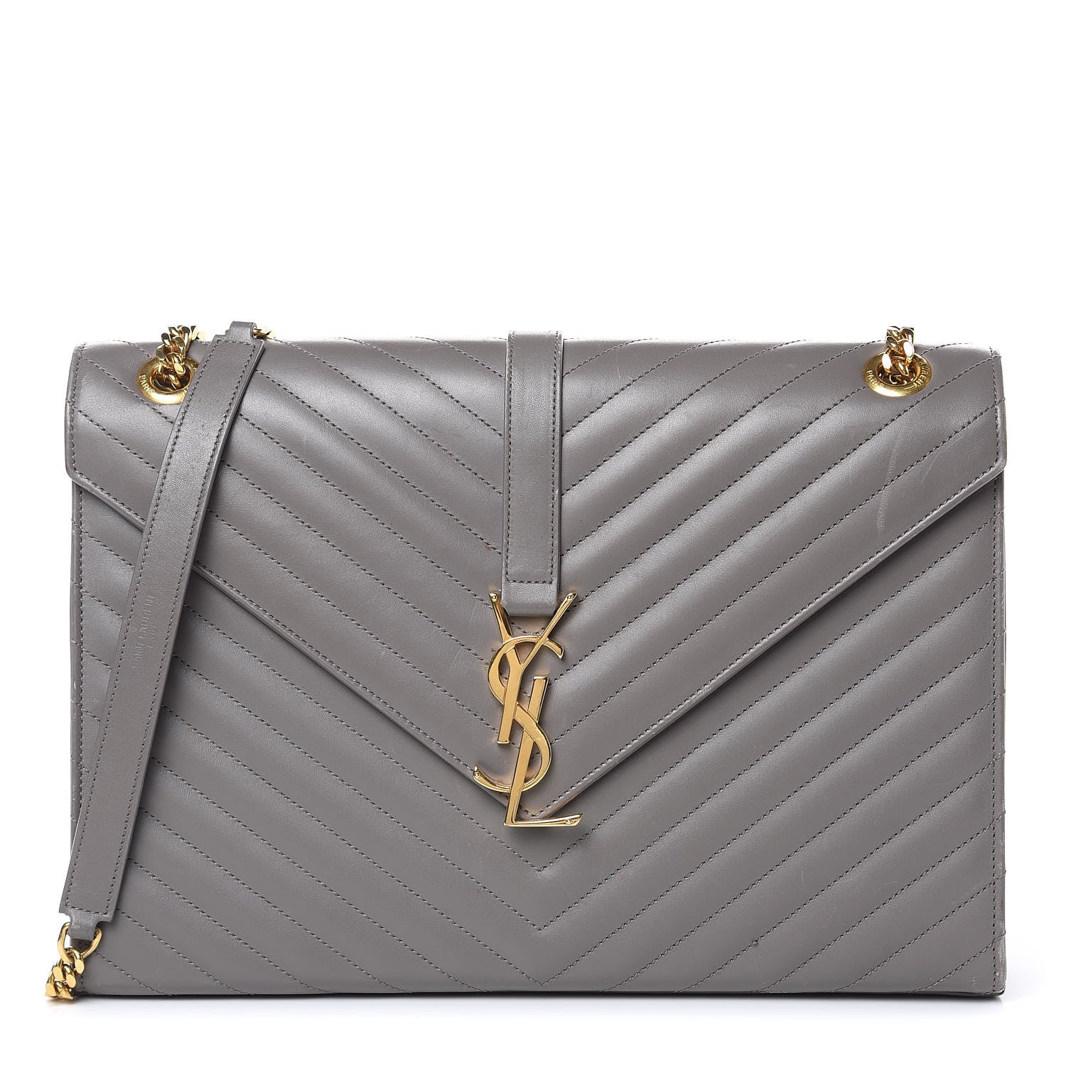 Saint Laurent Smooth Calfskin Matelasse Large Monogram Satchel Fog 1 of 15