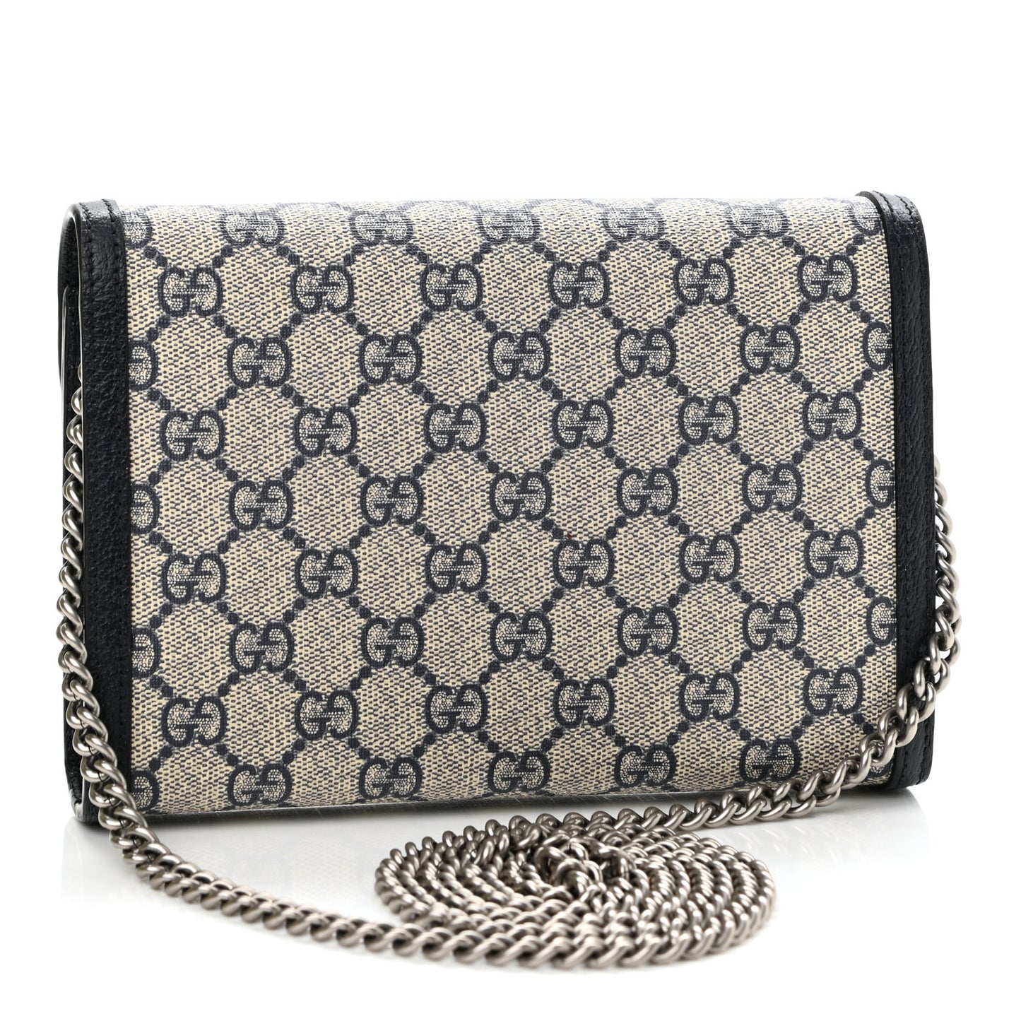 GG Supreme Monogram Textured Dollar Calfskin Mini Dionysus Chain Wallet Beige Blue