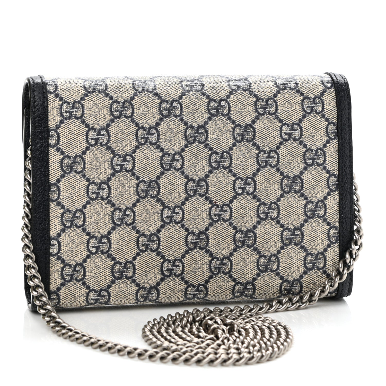 Gucci GG Supreme Monogram Textured Dollar Calfskin Mini Dionysus Chain Wallet Beige Blue 2 of 8