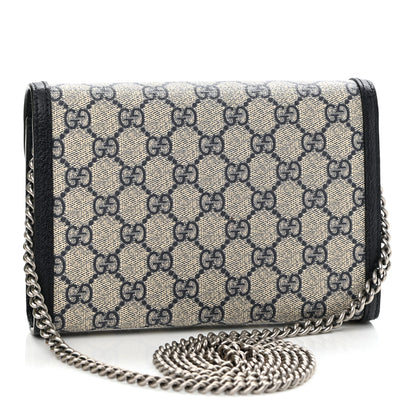 Gucci GG Supreme Monogram Textured Dollar Calfskin Mini Dionysus Chain Wallet Beige Blue 2 of 8