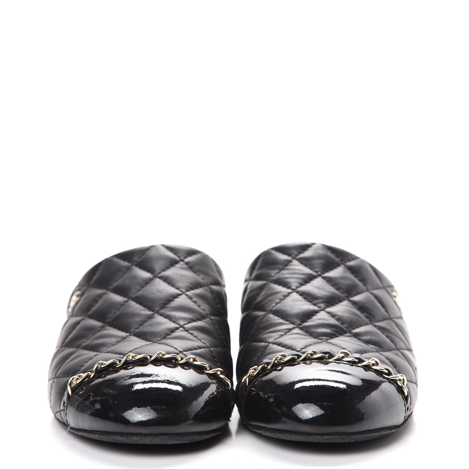 Chanel Lambskin Patent Quilted Chain Mules 38 Black 2 of 16