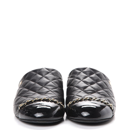 Chanel Lambskin Patent Quilted Chain Mules 38 Black 2 of 16