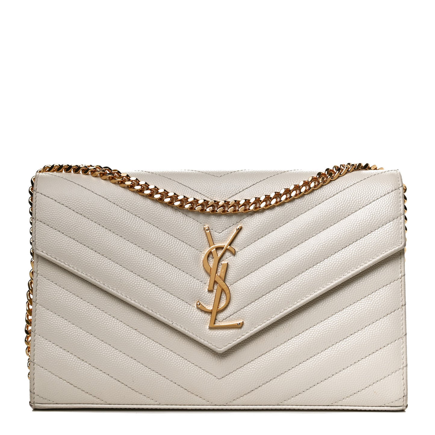 Grain De Poudre Matelasse Chevron Monogram Chain Wallet Porcellana