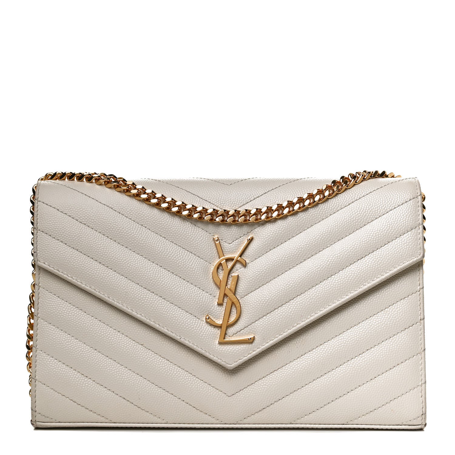 Saint Laurent Grain De Poudre Matelasse Chevron Monogram Chain Wallet Porcellana 1 of 11