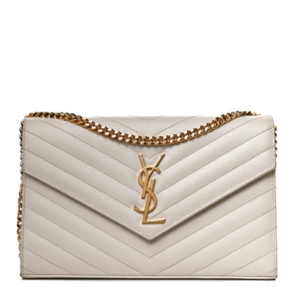 Saint Laurent Grain De Poudre Matelasse Chevron Monogram Chain Wallet Porcellana 1 of 11
