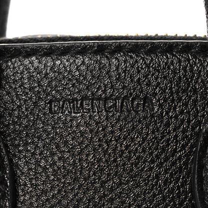 Balenciaga Grained Calfskin Logo Mini Ville Top Handle Bag Black White 7 of 10