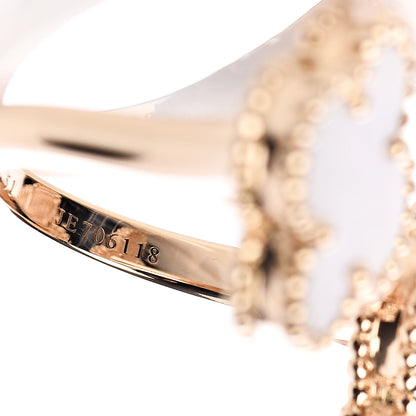 Van Cleef & Arpels 18K Yellow Gold Mother of Pearl Tiger Eye Lucky Alhambra Between the Finger Ring 51 5.75 5 of 6
