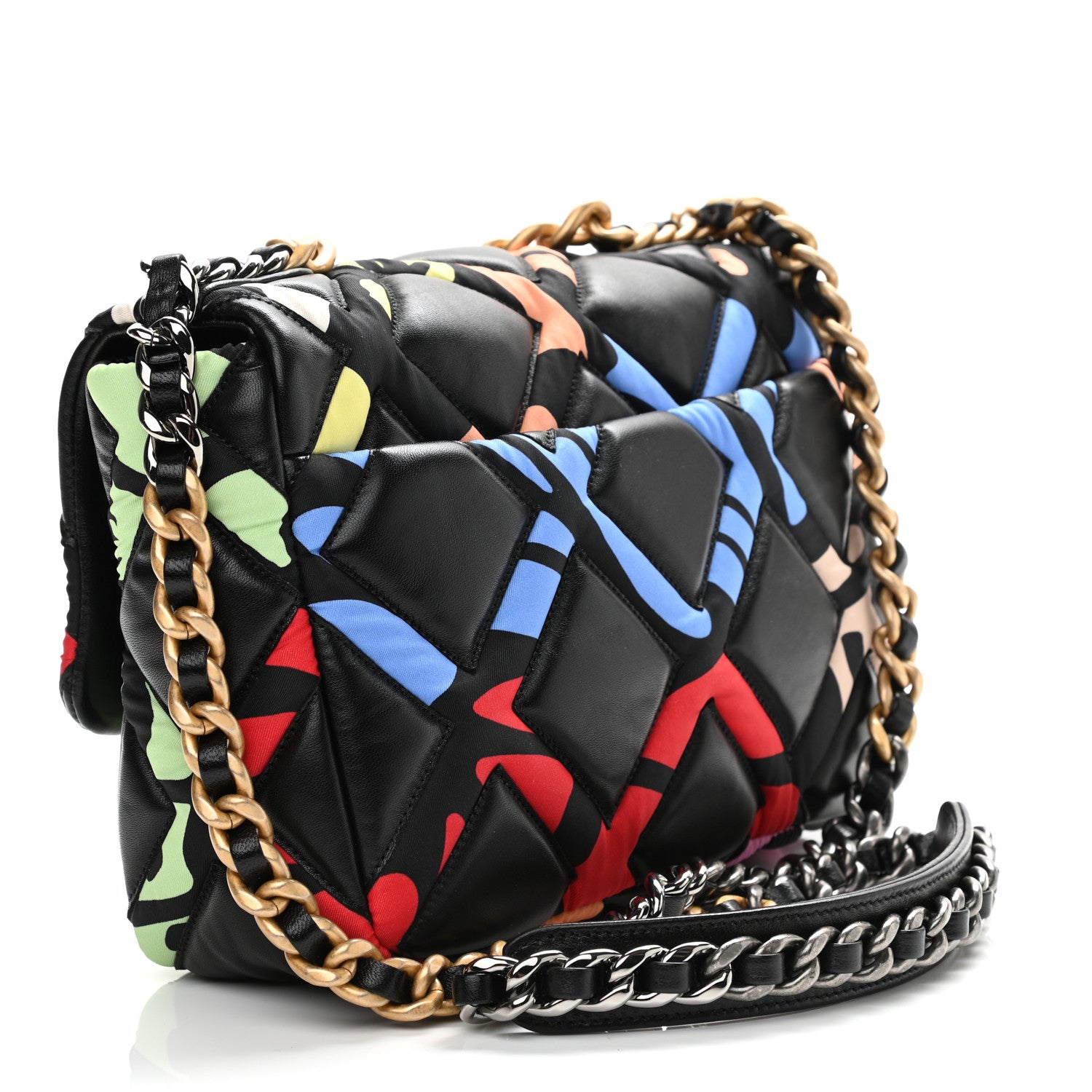 Chanel Lambskin Printed Fabric Medium Chanel 19 Flap Black Multicolor 3 of 10