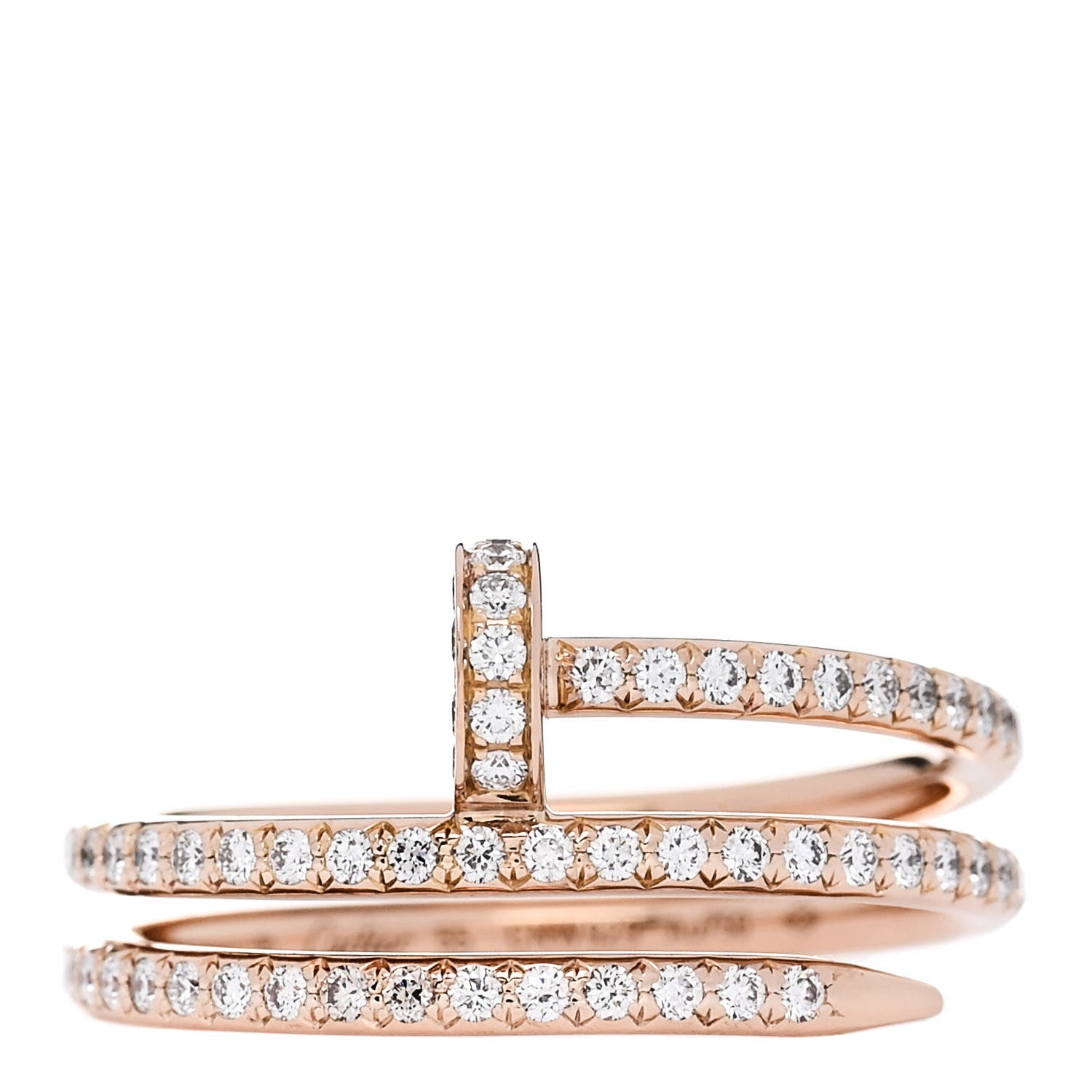 Cartier 18K Pink Gold Diamond Double Juste Un Clou Paved Ring 55 7.25 1 of 5