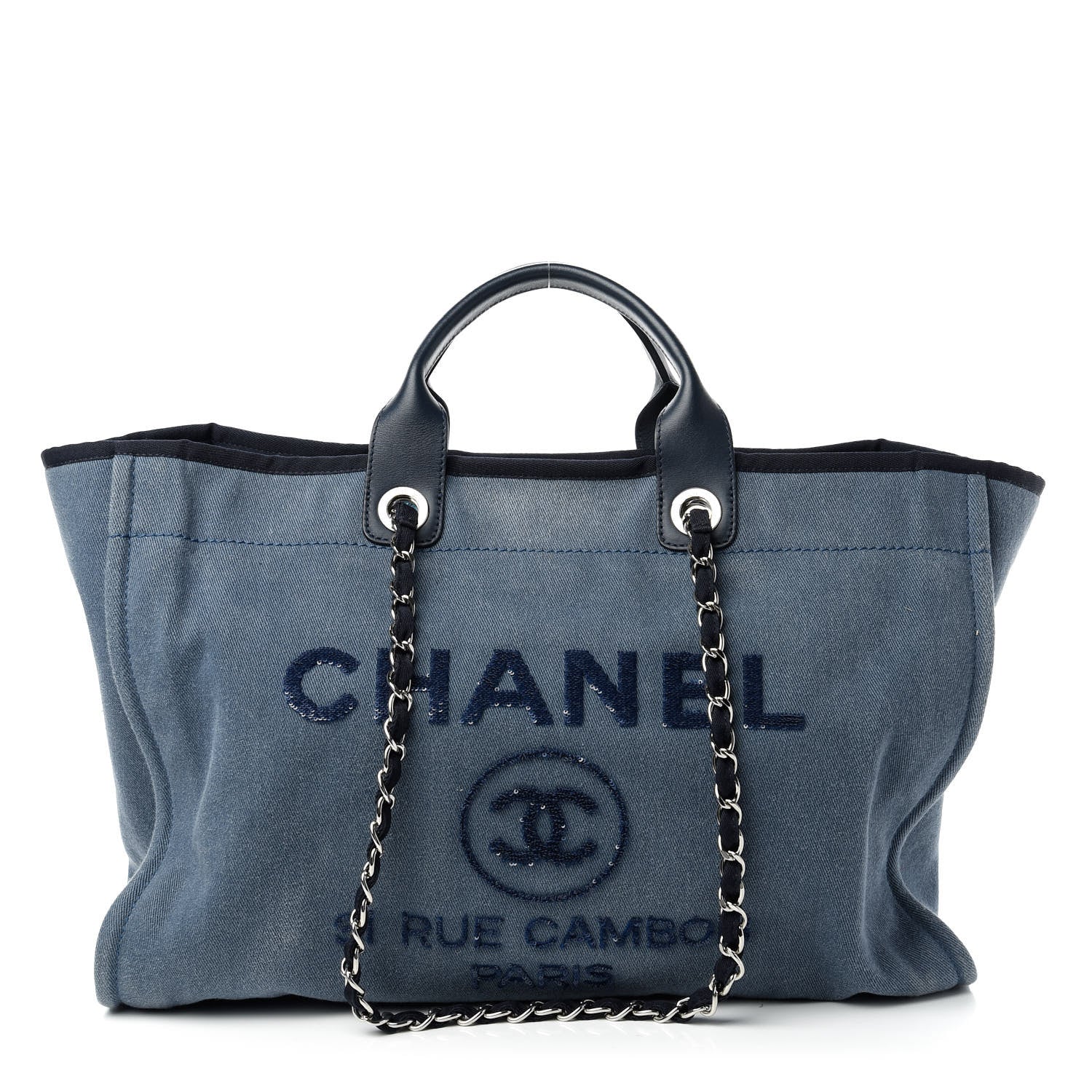 Chanel Canvas Sequin Large Deauville Tote Navy 1 of 10