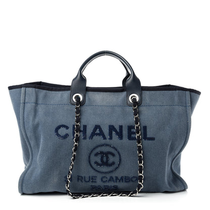 Chanel Canvas Sequin Large Deauville Tote Navy 1 of 10