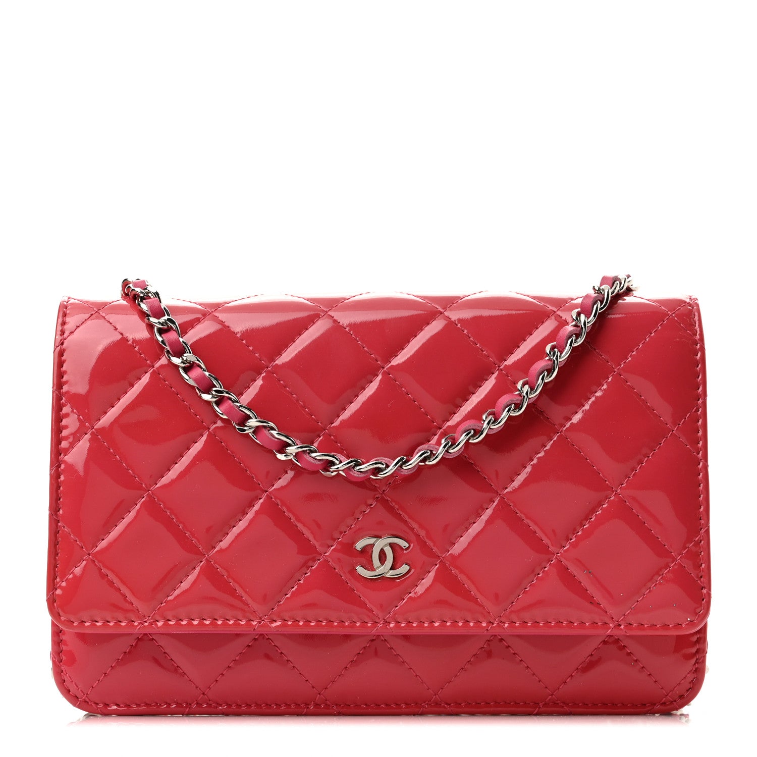 Chanel Patent Quilted Wallet On Chain WOC Fuchsia 1 of 12
