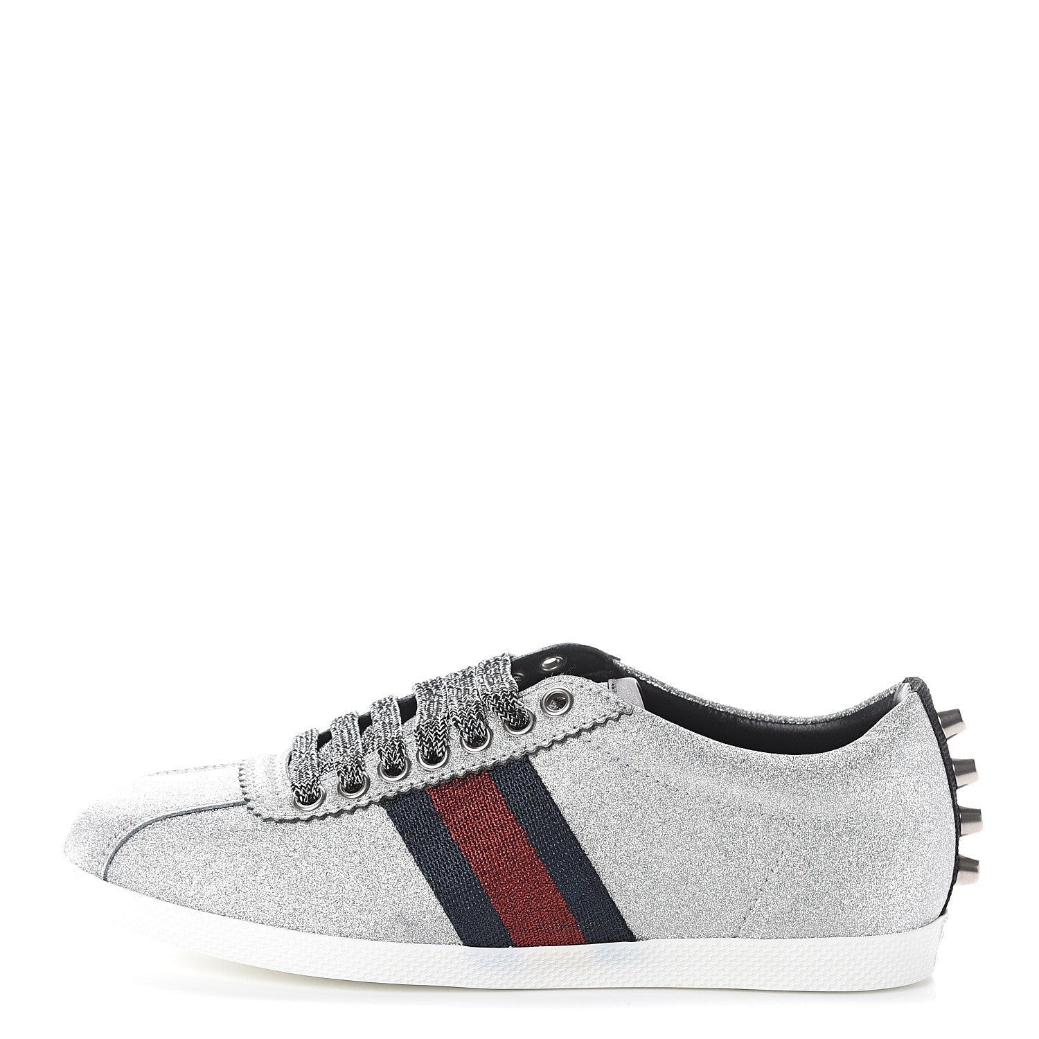 Gucci Glitter Fabric Studded Web Sneakers 35.5 Silver 1 of 7