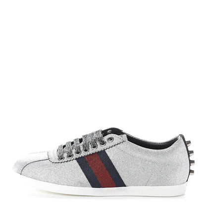 Gucci Glitter Fabric Studded Web Sneakers 35.5 Silver 1 of 7