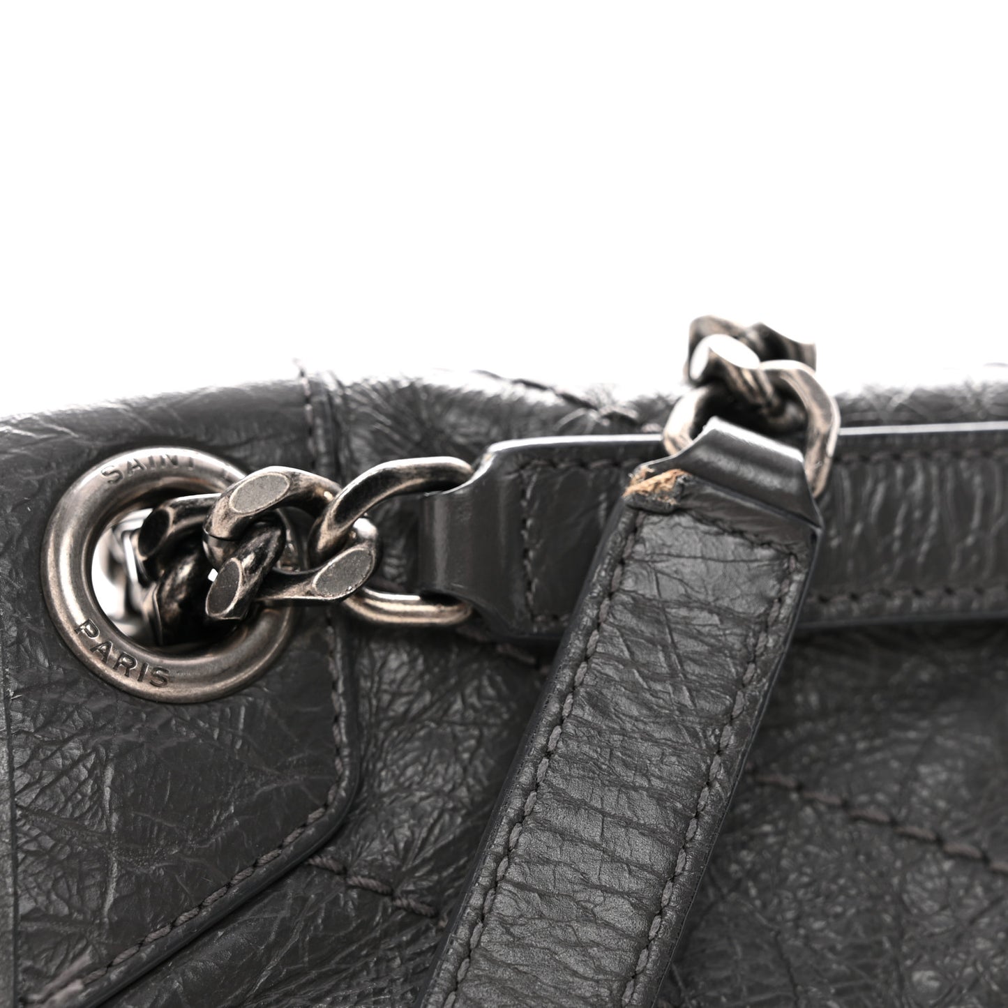 Crinkled Calfskin Matelasse Monogram Medium Niki Chain Satchel Fog