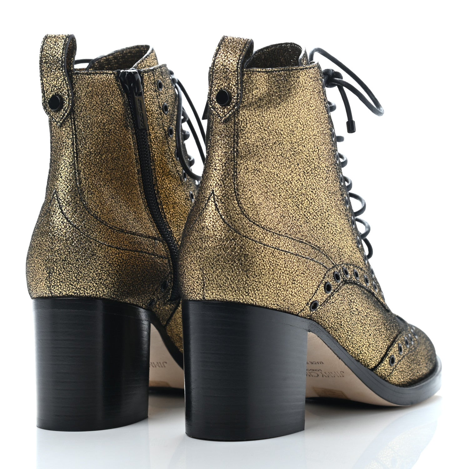 Jimmy Choo Crackled Metallic Calf Hannah 65 Boots 38 Gold Black 4 of 8