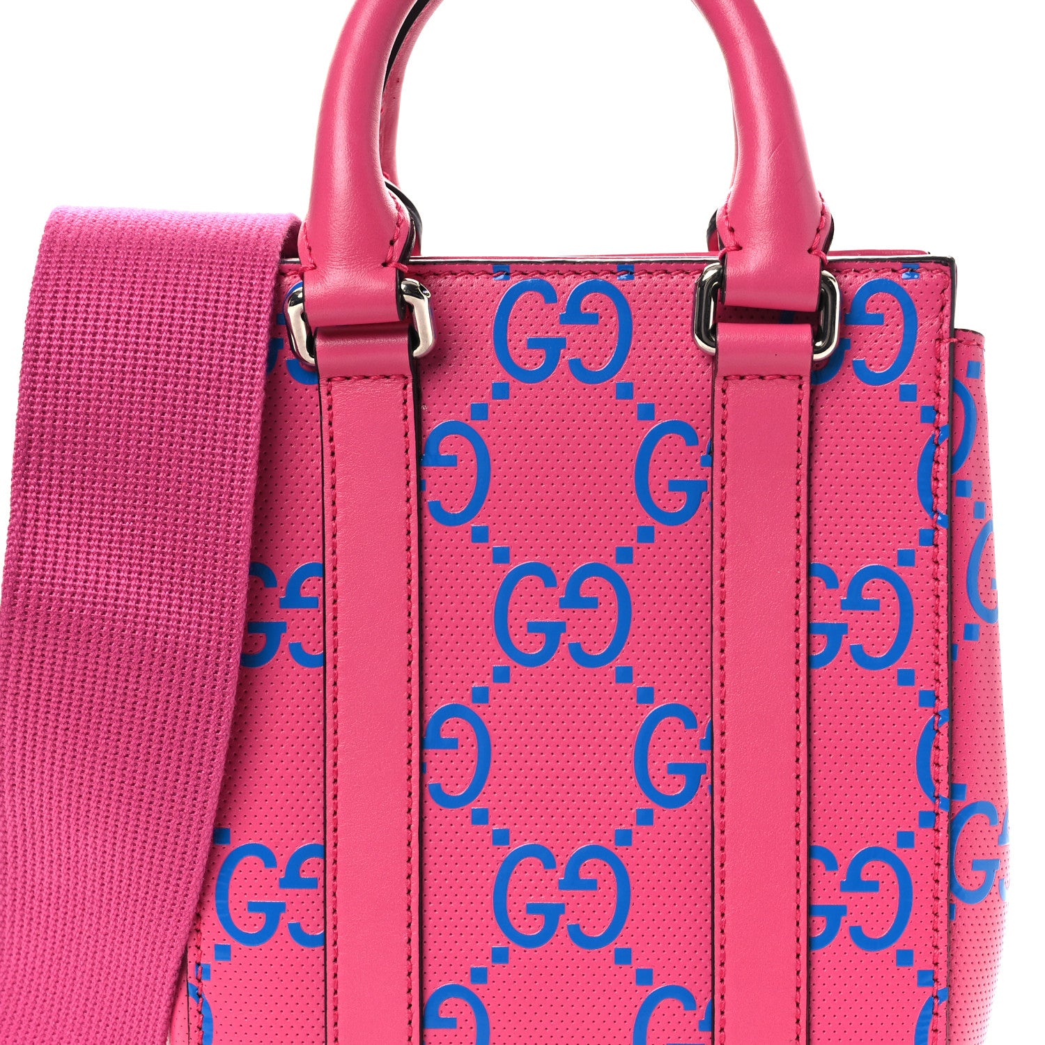 Gucci Calfskin GG Tennis Embossed Mini Tote Bag Modern Fuchsia Modern Blue 8 of 10