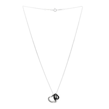Tiffany Sterling Silver Black Jade Elsa Peretti Open Heart Pendant Necklace 3 of 5