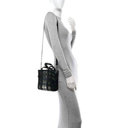 Balenciaga Wool Cuir Arena Plaid Diagonal Allover Logo Matelasse XXS Bazar Shopper Tote Green Blue Yellow 2 of 16