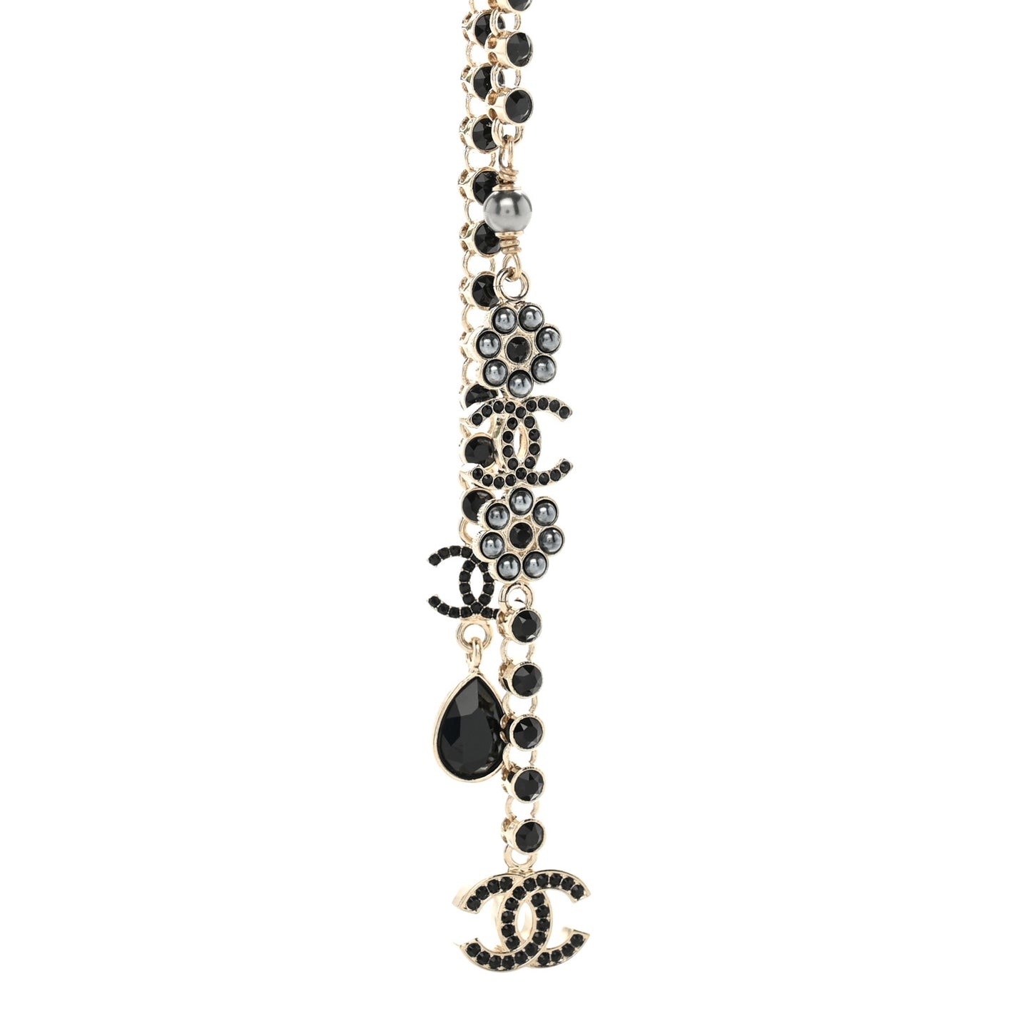 Metal Crystal Pearl CC Chandelier Headband Gold Black Grey