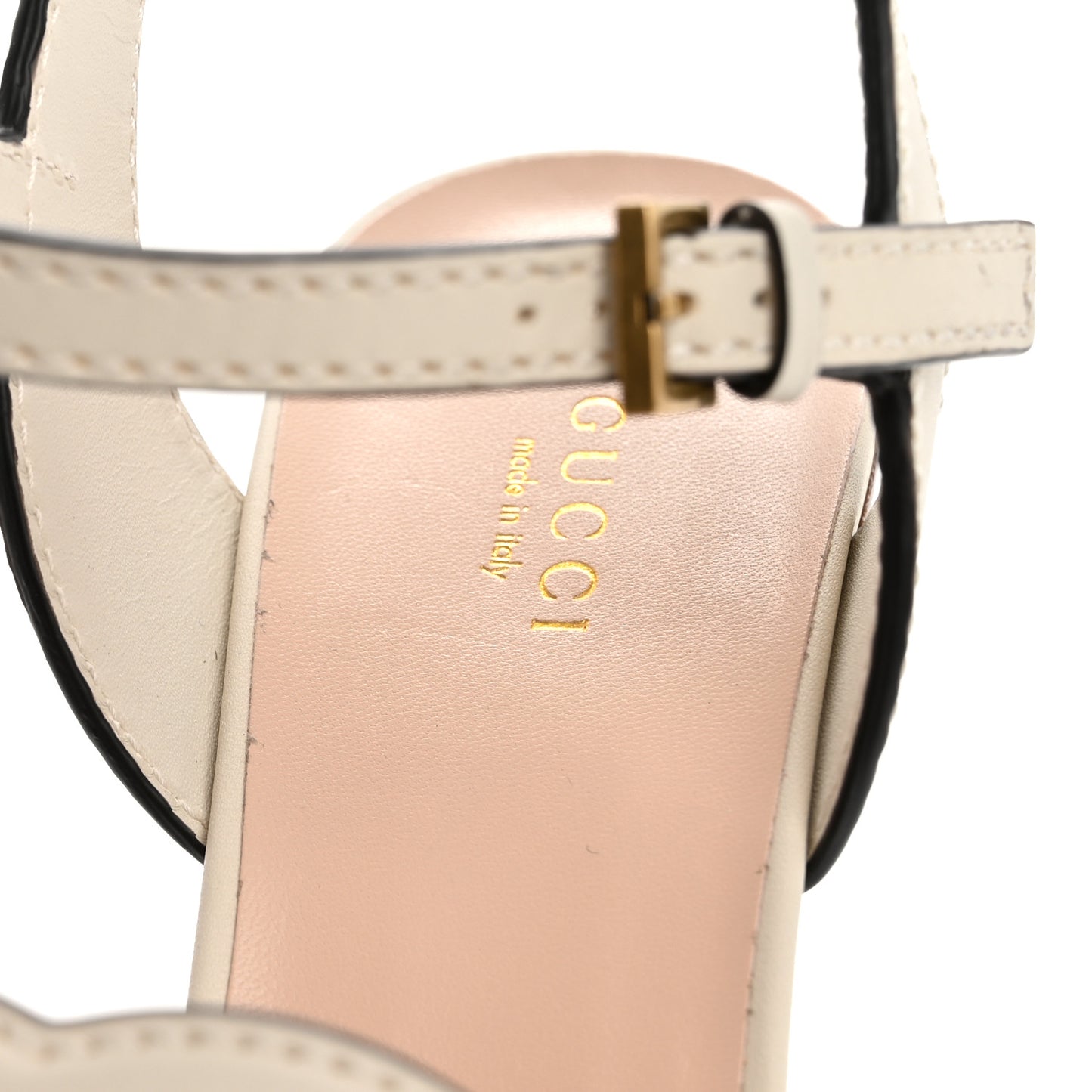Cosmos Softy Calfskin Wooden Interlocking G Cut-Out 30/120mm Platform Sandals 40 Mystic White