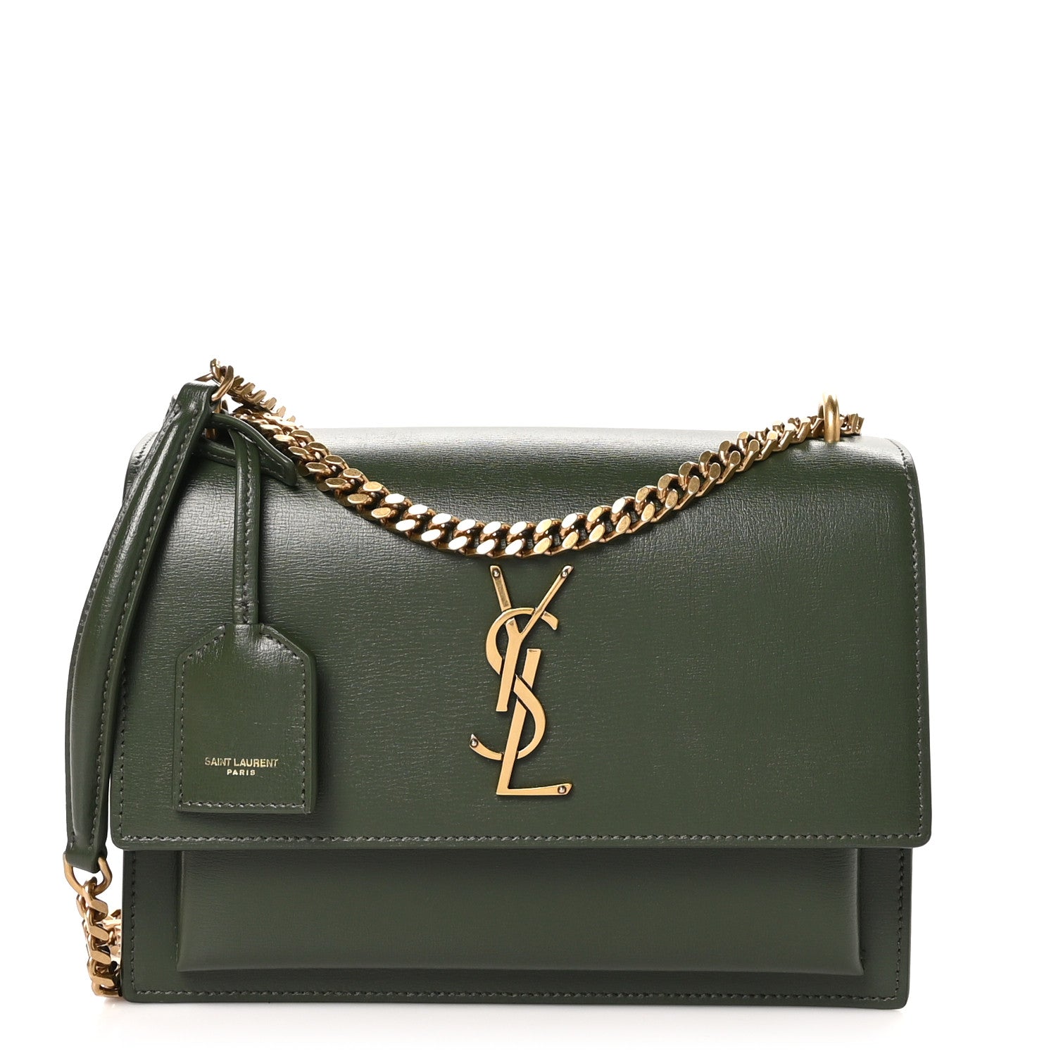 Saint Laurent Smooth Calfskin Medium Monogram Sunset Satchel Vert Kaki 1 of 11