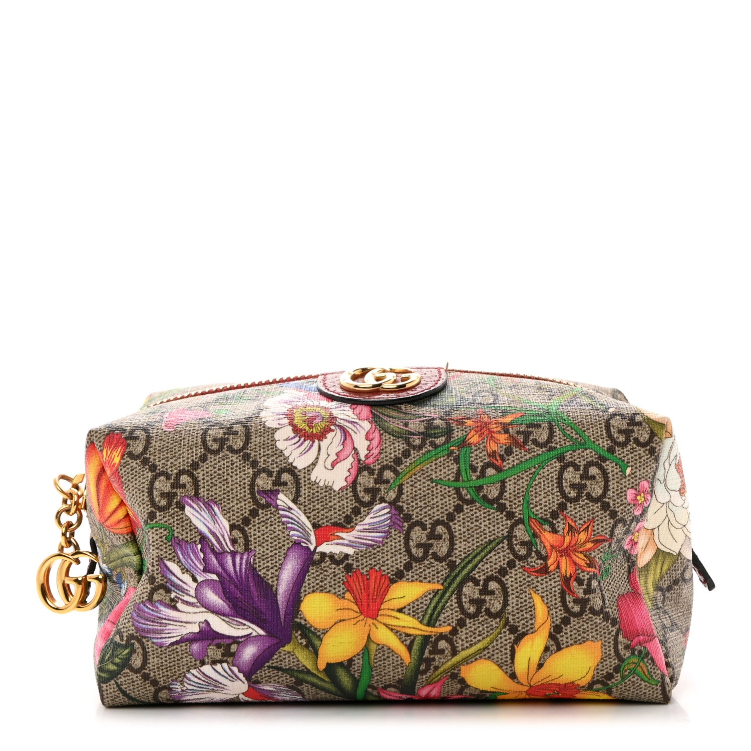 Gucci Soft GG Supreme Monogram Flora Calfskin Small Ophidia Cosmetic Case Beige Ebony Multicolor Rosso 1 of 7