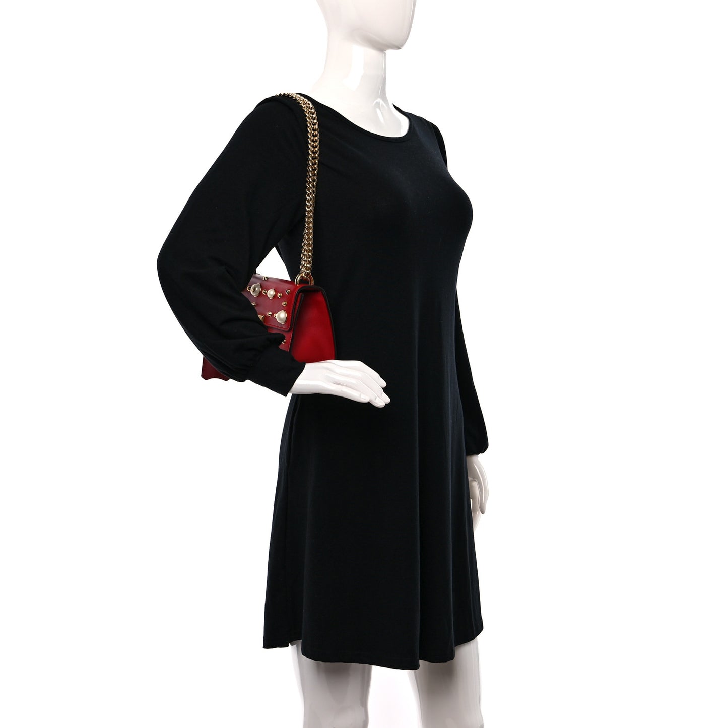 Calfskin Studded Small Padlock Shoulder Bag Hibiscus Red