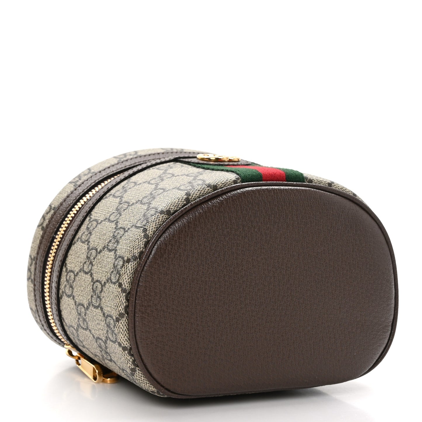 GG Supreme Monogram Textured Calfskin Web Ophidia Vanity Cosmetic Case Beige Ebony New Acero