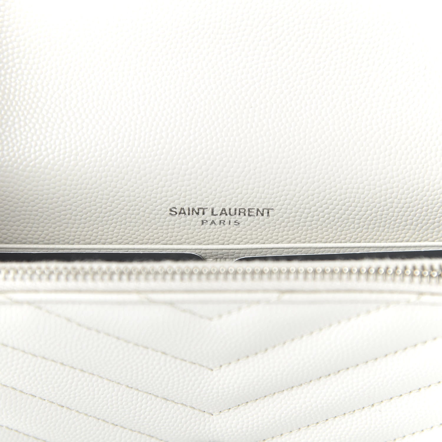 Saint Laurent Grain De Poudre Matelasse Chevron Monogram Envelope Chain Wallet Optical White 7 of 8