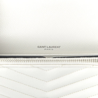 Saint Laurent Grain De Poudre Matelasse Chevron Monogram Envelope Chain Wallet Optical White 7 of 8