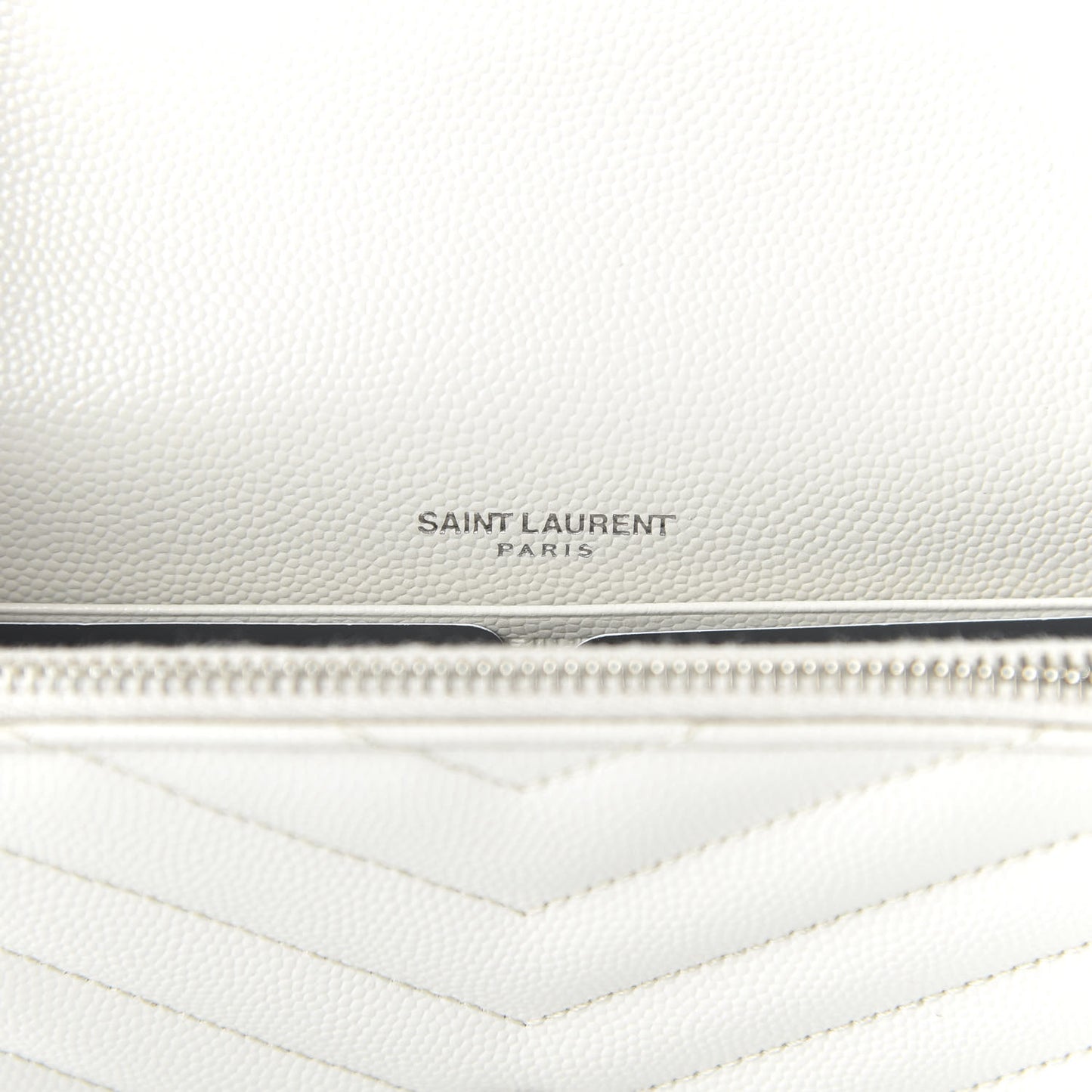Grain De Poudre Matelasse Chevron Monogram Envelope Chain Wallet Optical White