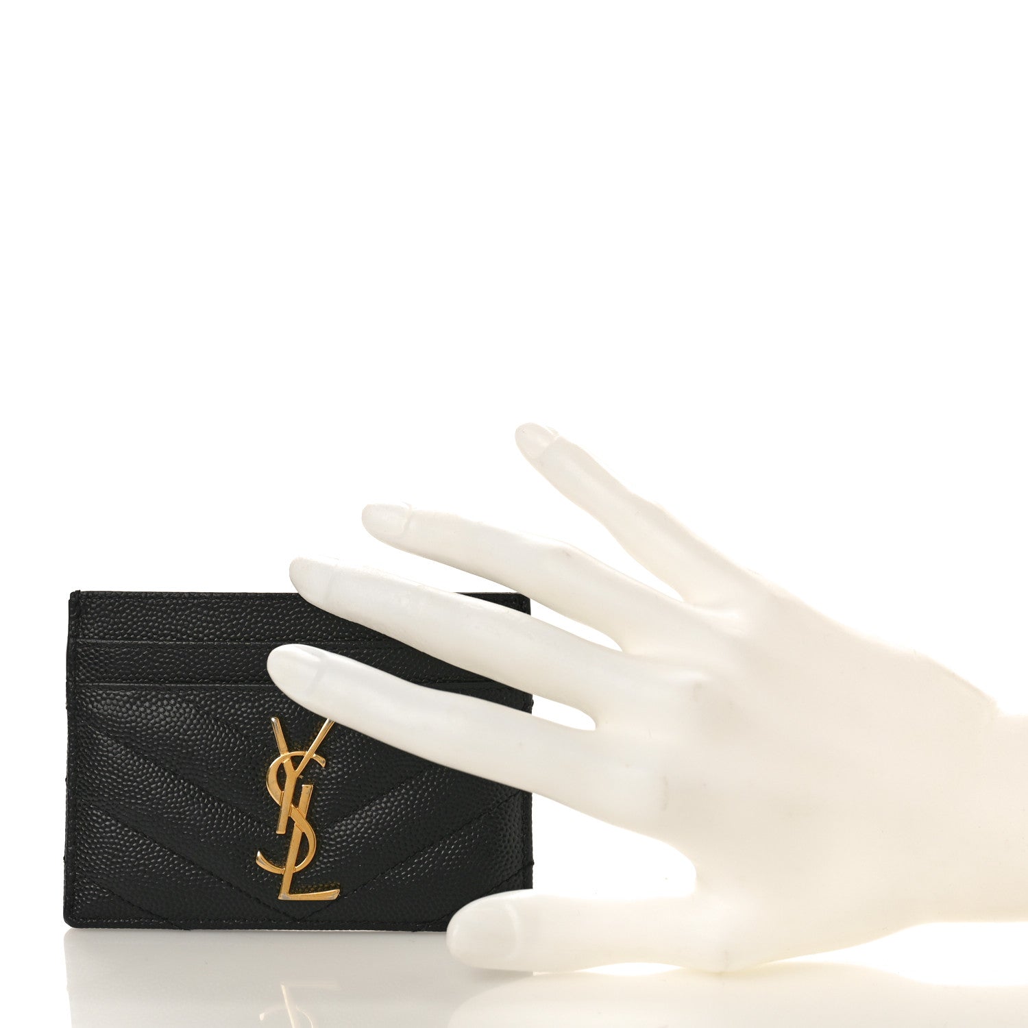 Saint Laurent Grain De Poudre Matelasse Chevron Monogram Credit Card Case Black 2 of 9