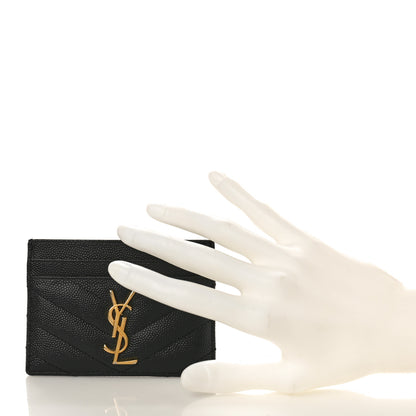 Saint Laurent Grain De Poudre Matelasse Chevron Monogram Credit Card Case Black 2 of 9