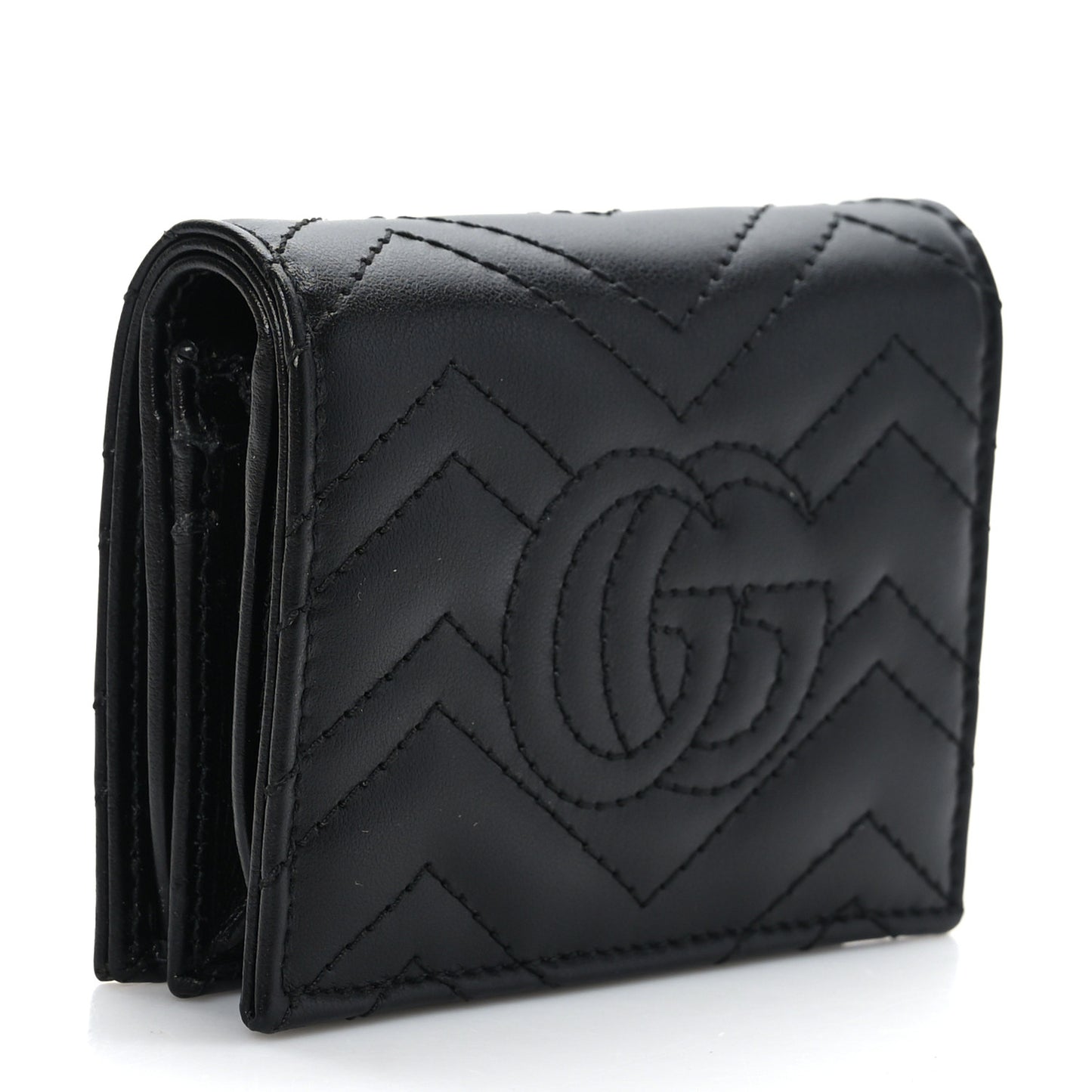 Calfskin Matelasse GG Marmont Card Case Wallet Black