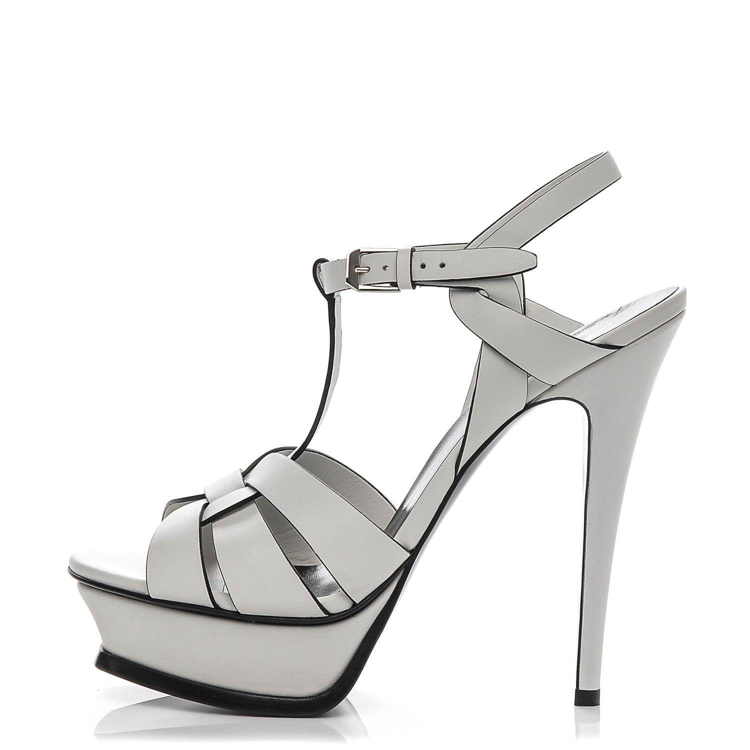 Saint Laurent Calfskin Tribute 105 Platform Sandals 38.5 White Black 1 of 7