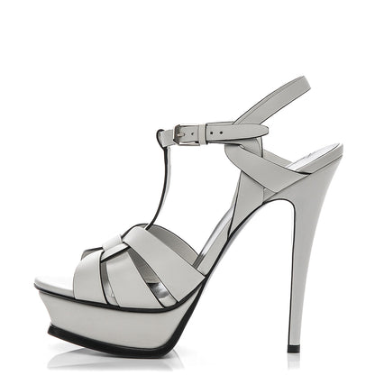 Saint Laurent Calfskin Tribute 105 Platform Sandals 38.5 White Black 1 of 7
