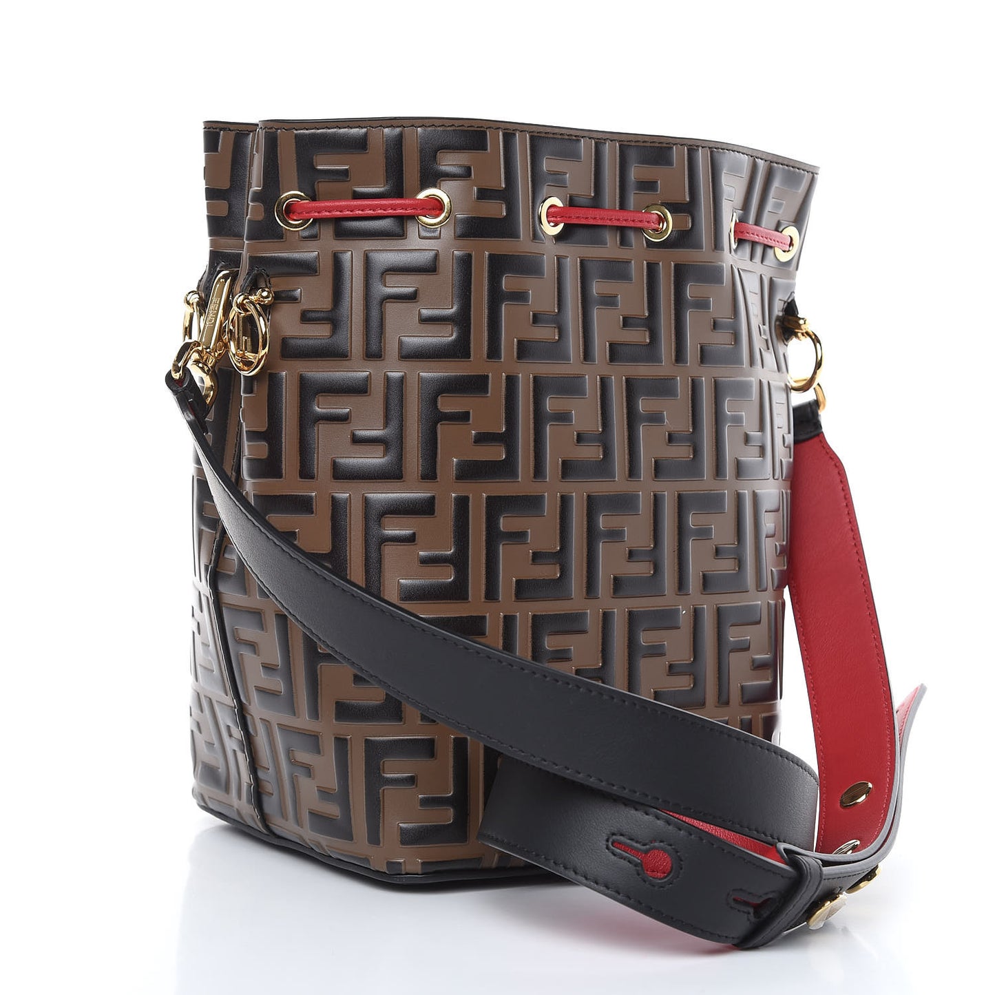 Vitello Grace F is Fendi Bi-Color FF 1974 Embossed Grande Mon Tresor Bucket Bag Maya Black Fragola