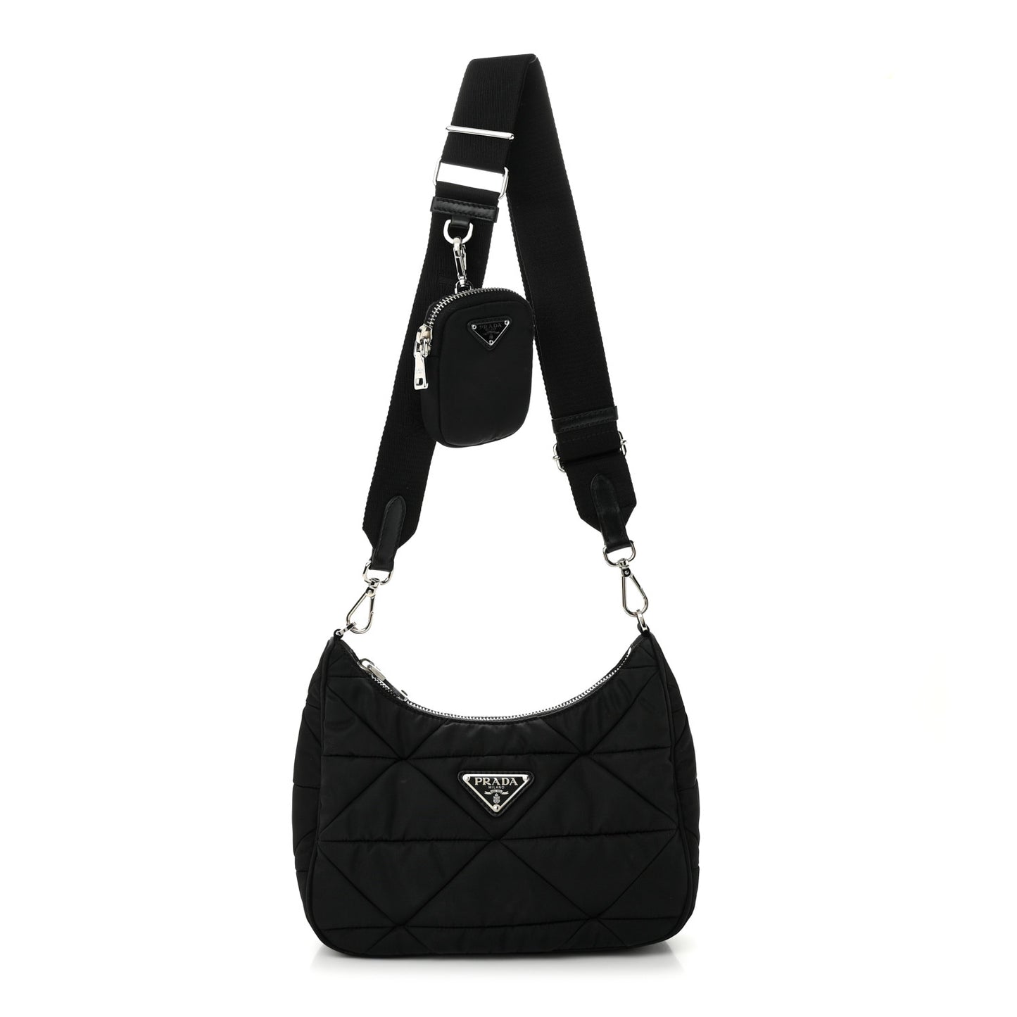 Re-Nylon Triangle Padded Patchwork Shoulder Bag Black