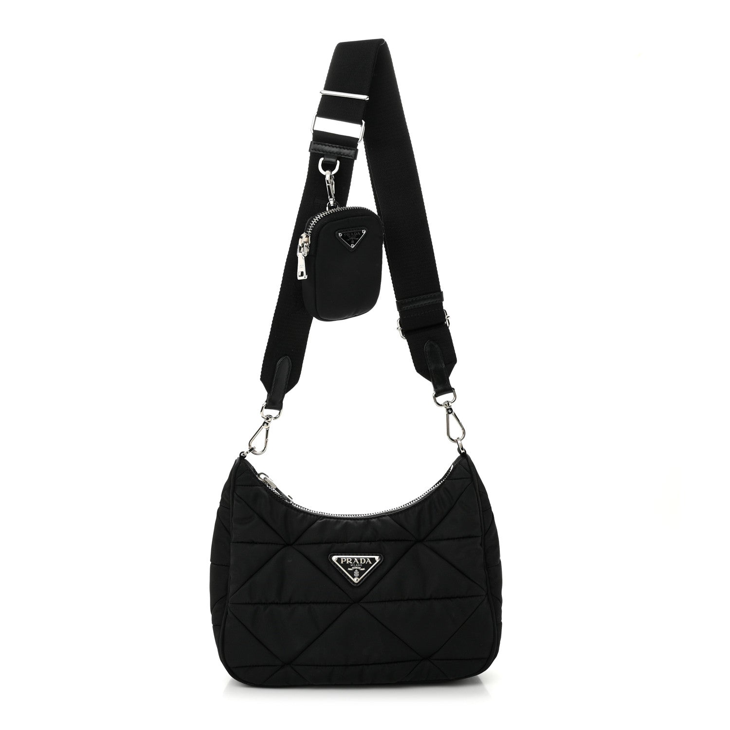 Prada Re-Nylon Triangle Padded Patchwork Shoulder Bag Black 1 of 11