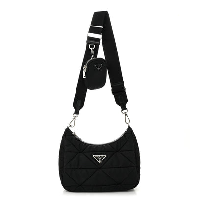 Prada Re-Nylon Triangle Padded Patchwork Shoulder Bag Black 1 of 11